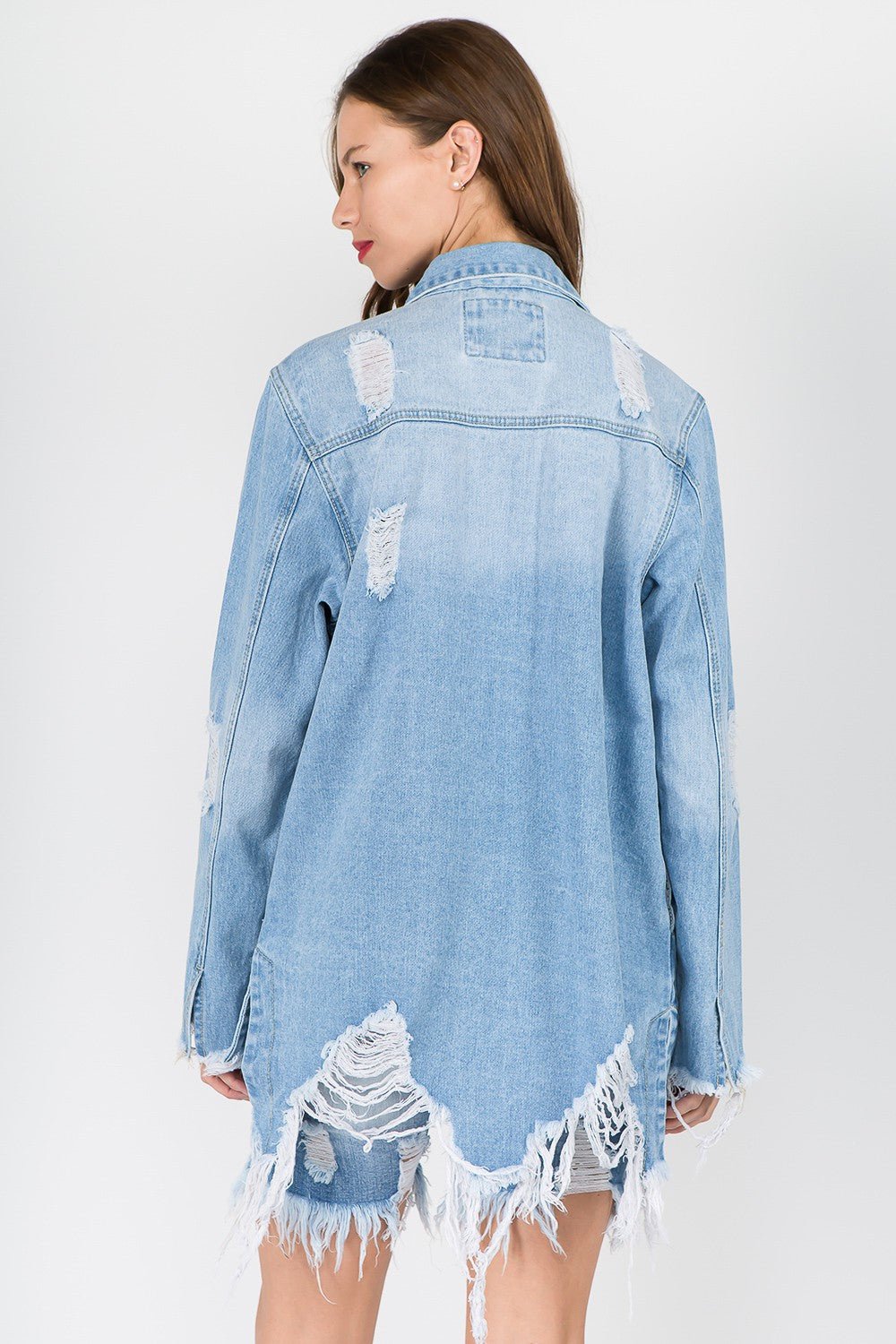 American Bazi Distressed Frayed Hem Denim Jacket - Dear Autumn