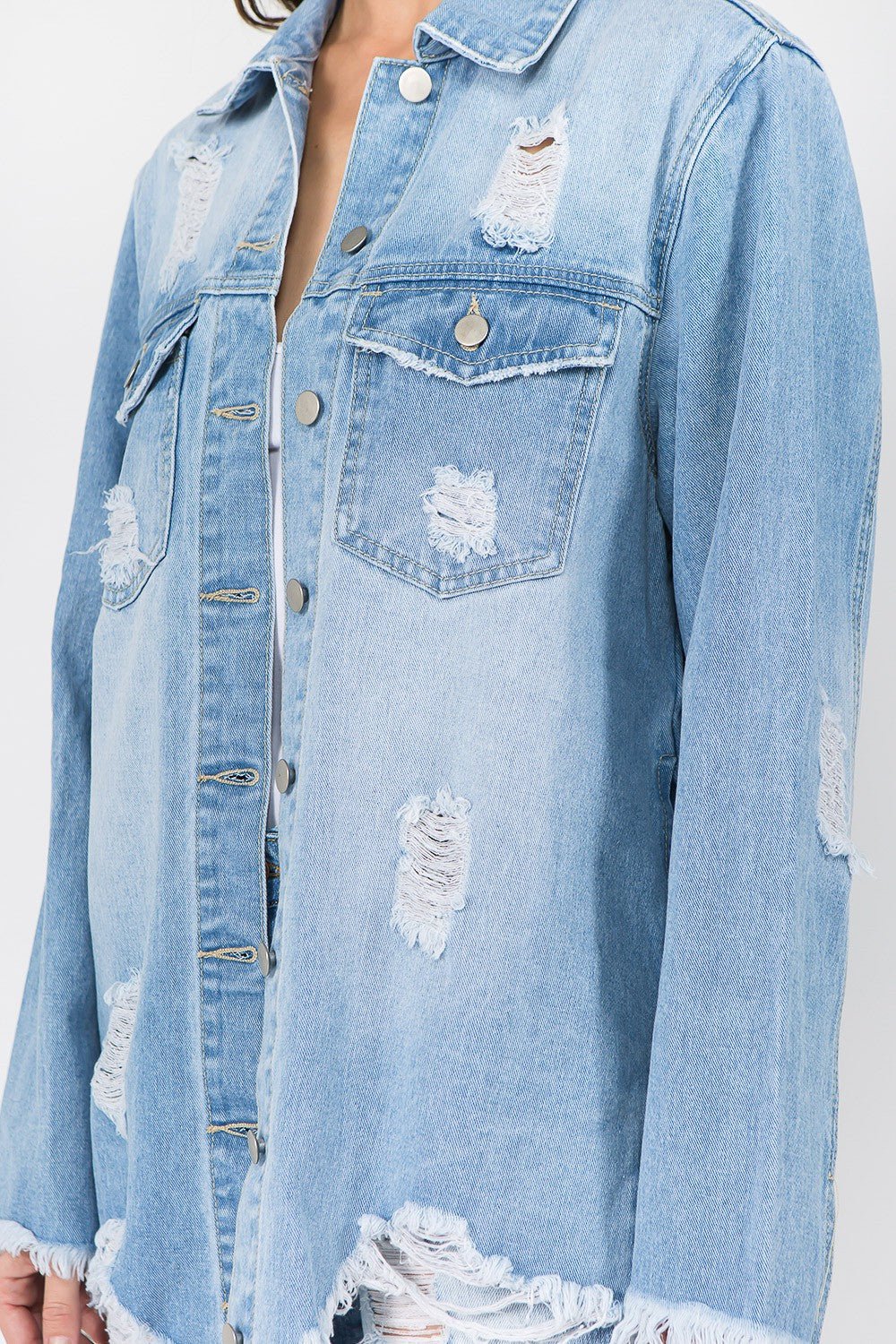 American Bazi Distressed Frayed Hem Denim Jacket - Dear Autumn