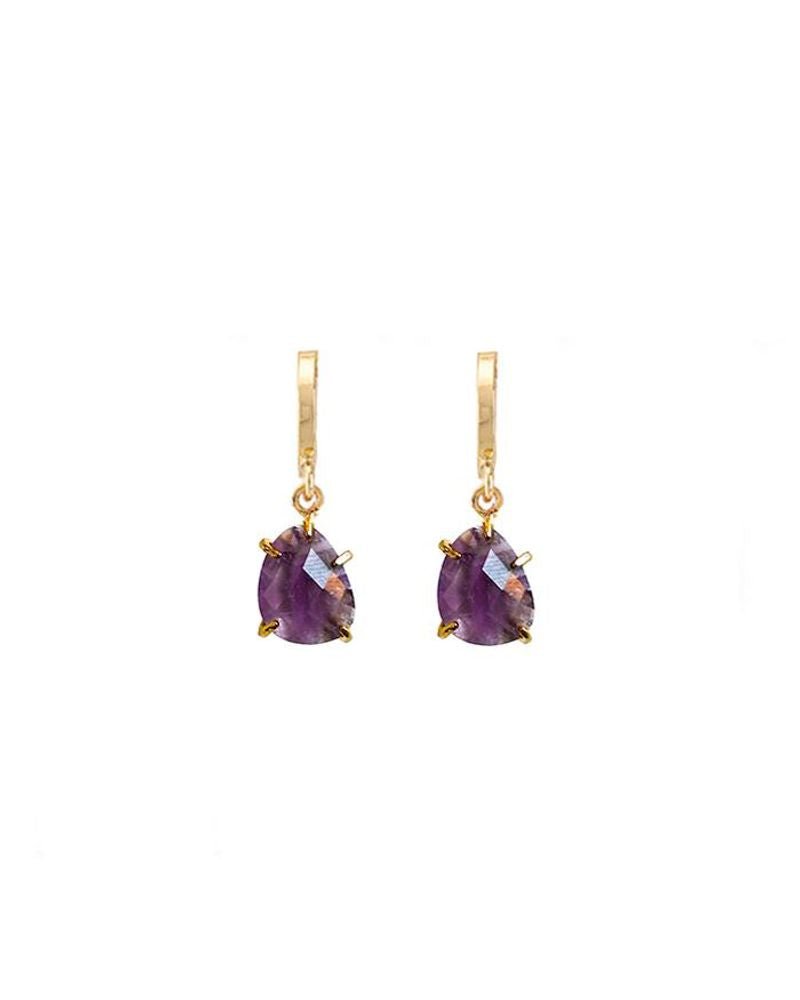 Amethyst Drop Huggie Earrings - Dear Autumn