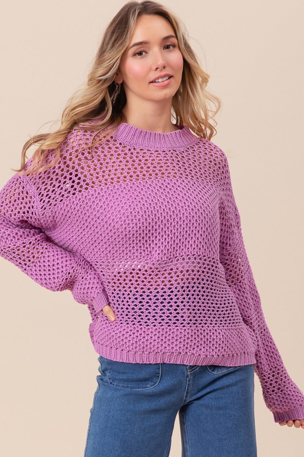 BiBi Openwork Long Sleeve Knit Top - Dear Autumn