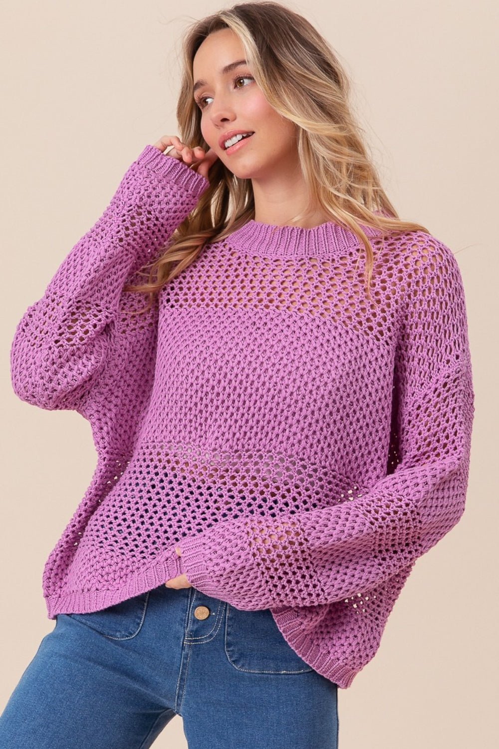 BiBi Openwork Long Sleeve Knit Top - Dear Autumn