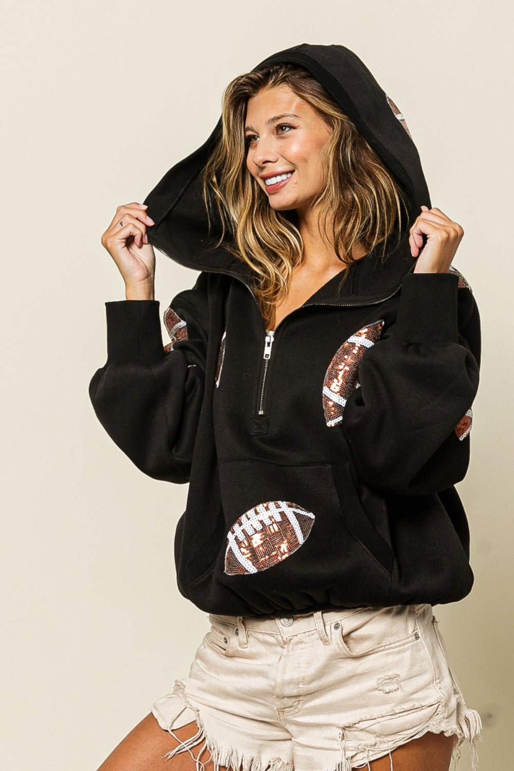 BiBi Sequin Football Half Zip Hoodie - Dear Autumn