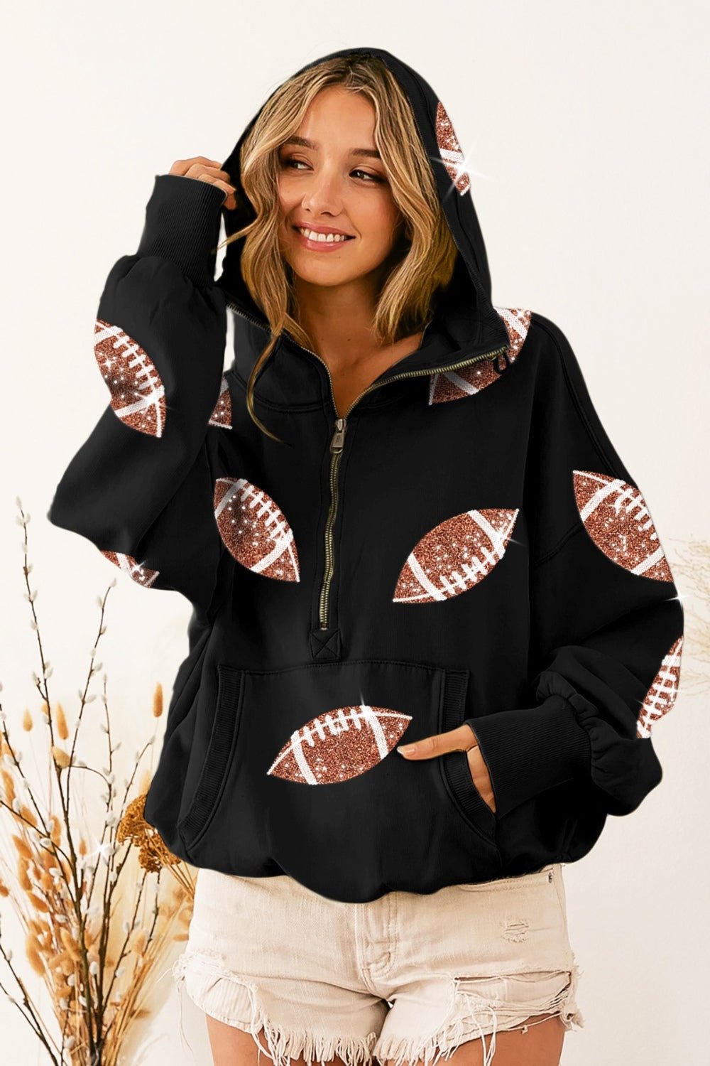 BiBi Sequin Football Half Zip Hoodie - Dear Autumn