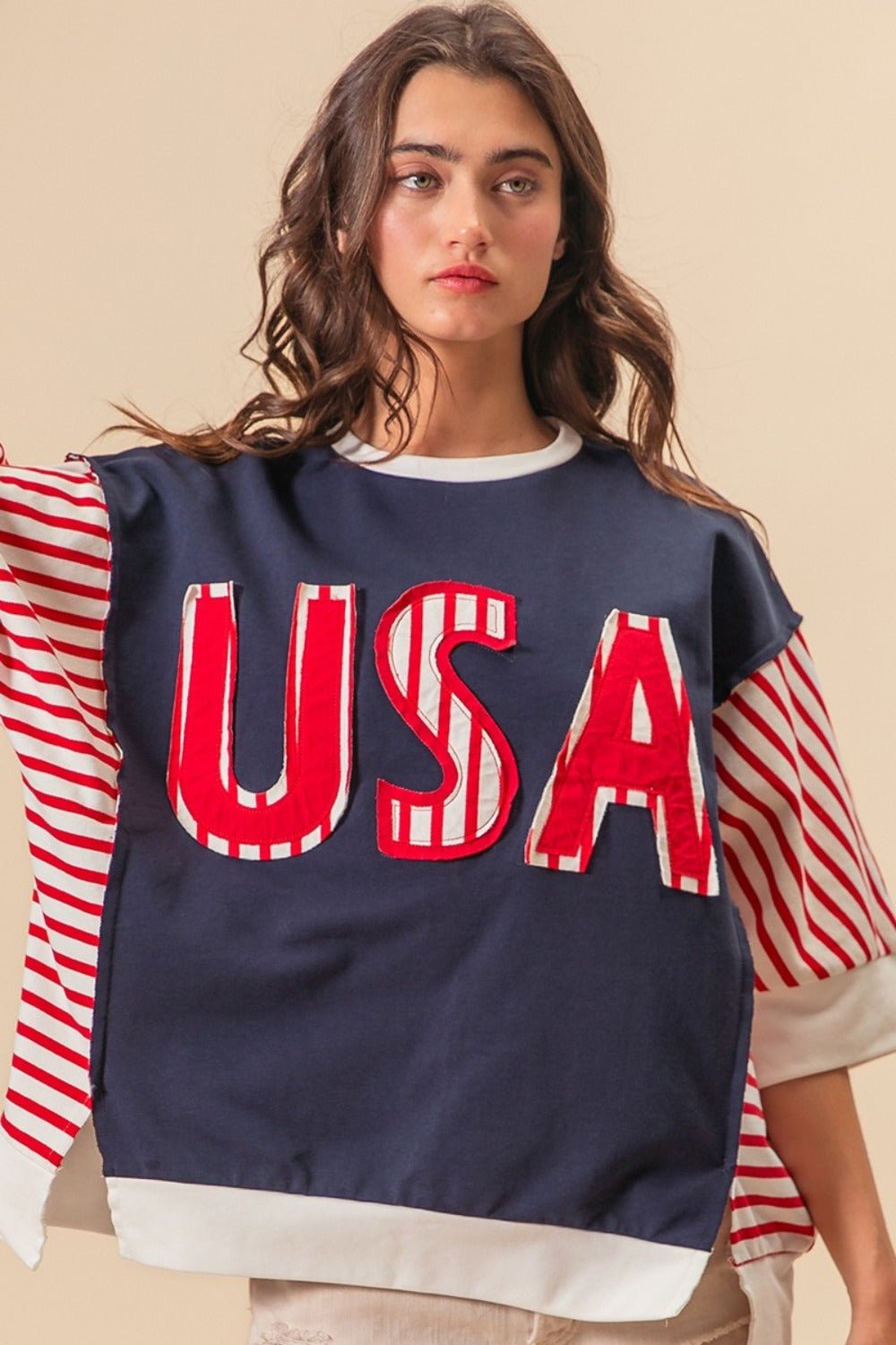 BiBi USA Letter Patchwork Contrast Short Sleeve T-Shirt - Dear Autumn