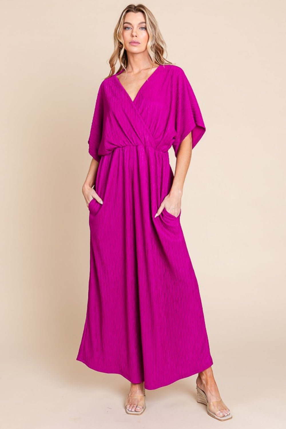 BOMBOM Surplice Maxi Dress with Pockets - Dear Autumn