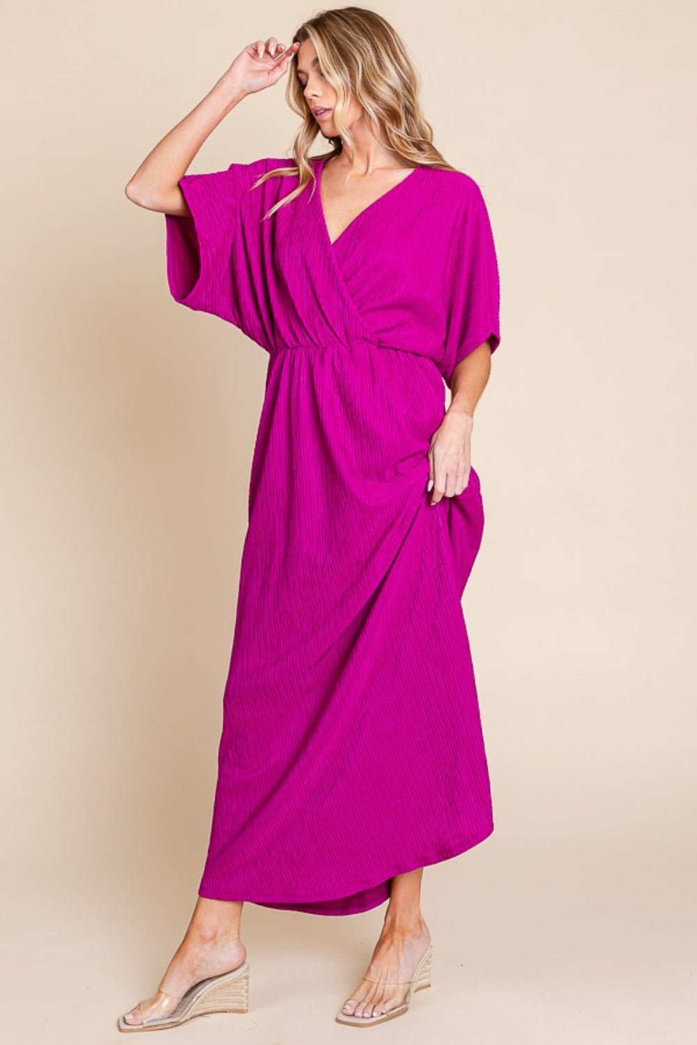 BOMBOM Surplice Maxi Dress with Pockets - Dear Autumn