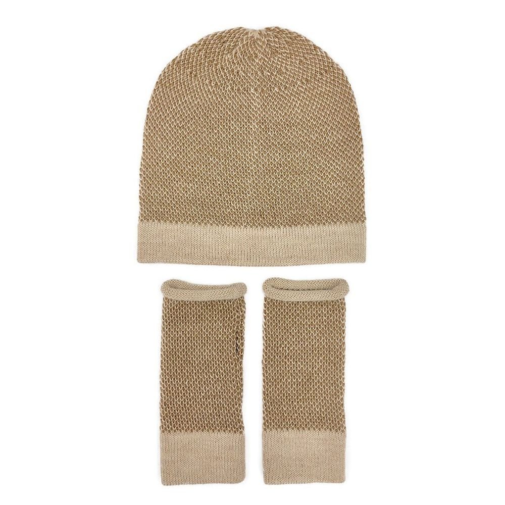 Camel Interwoven Alpaca Beanie - Dear Autumn