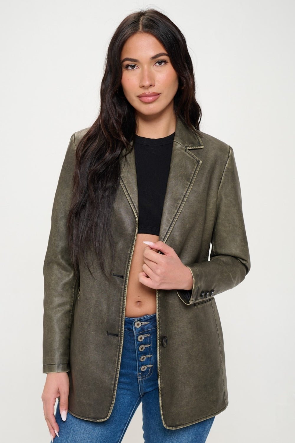 Coalition LA Single - Breasted Vegan Leather Blazer - Dear Autumn