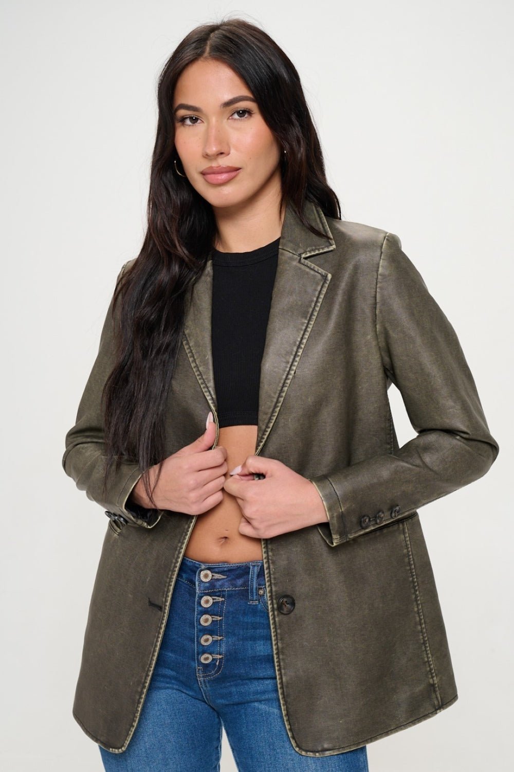 Coalition LA Single - Breasted Vegan Leather Blazer - Dear Autumn