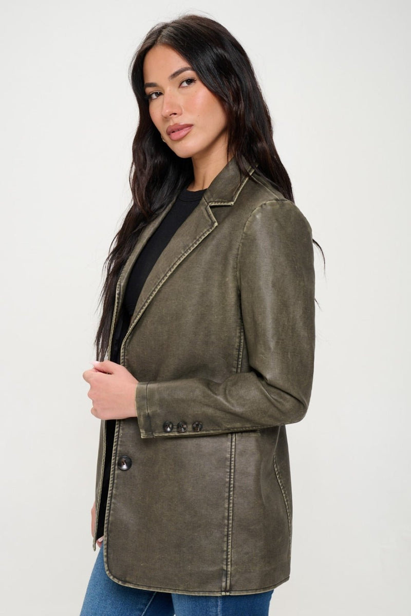 Coalition LA Single - Breasted Vegan Leather Blazer - Dear Autumn