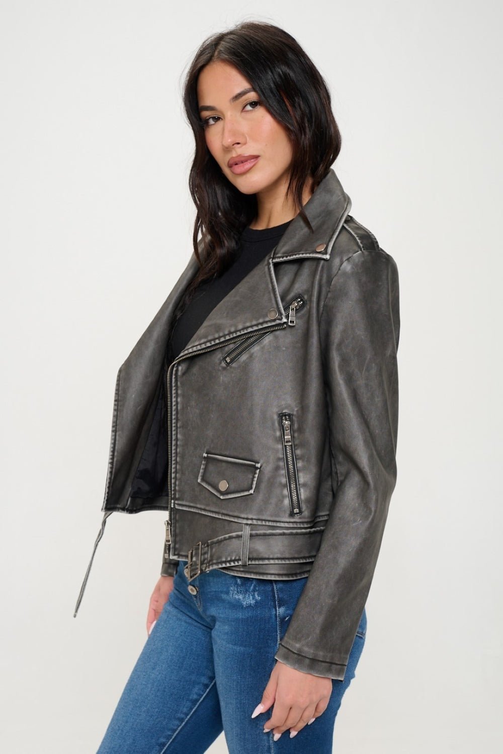 Coalition LA Zip Up Biker Jacket with Belt - Dear Autumn