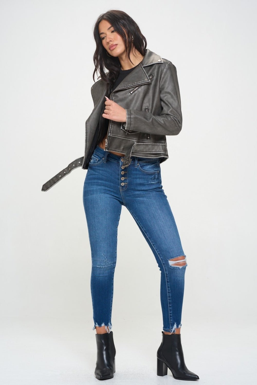 Coalition LA Zip Up Biker Jacket with Belt - Dear Autumn