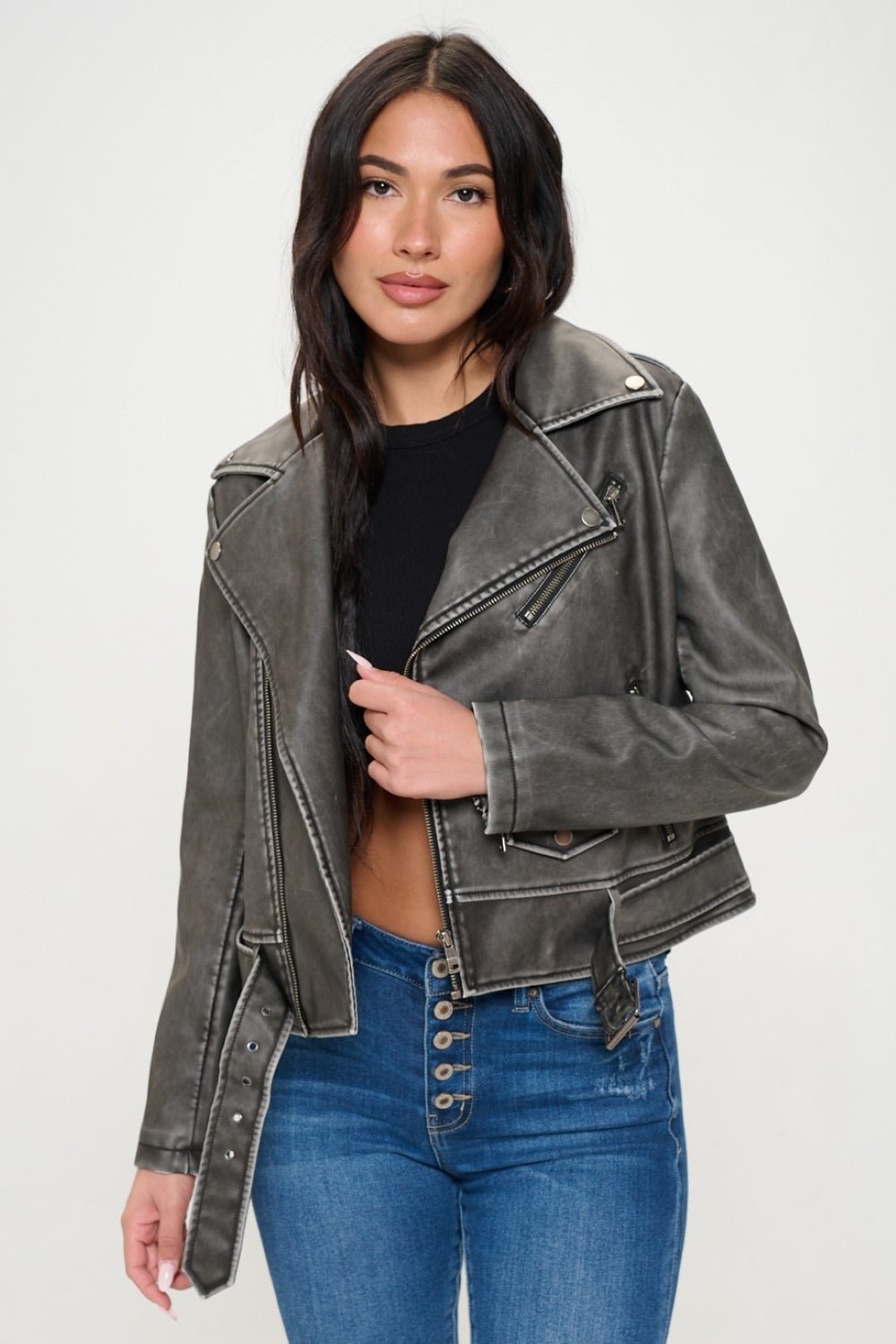 Coalition LA Zip Up Biker Jacket with Belt - Dear Autumn