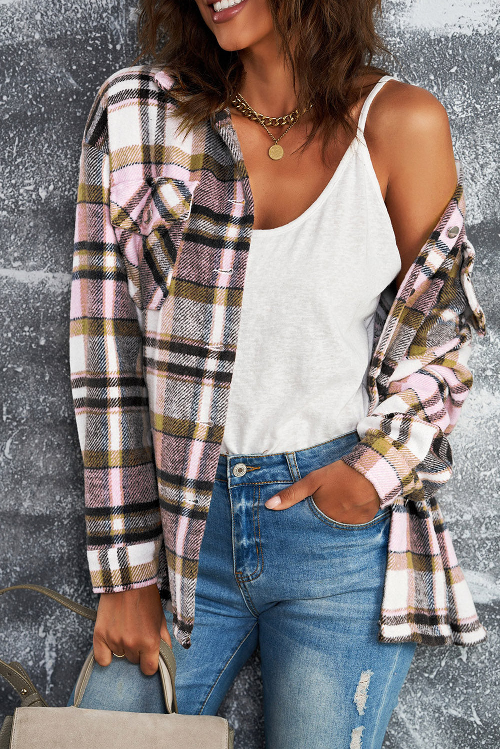 Multicolor Plaid Casual Button Up Flannel Shacket