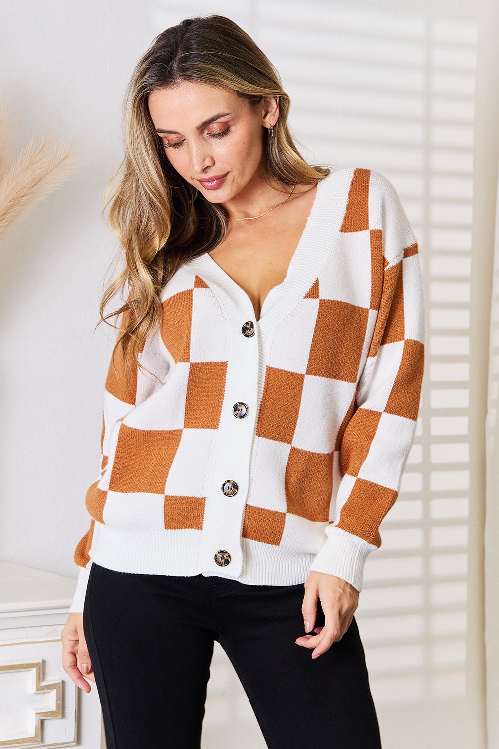 Double Take Button - Up V - Neck Dropped Shoulder Cardigan - Dear Autumn