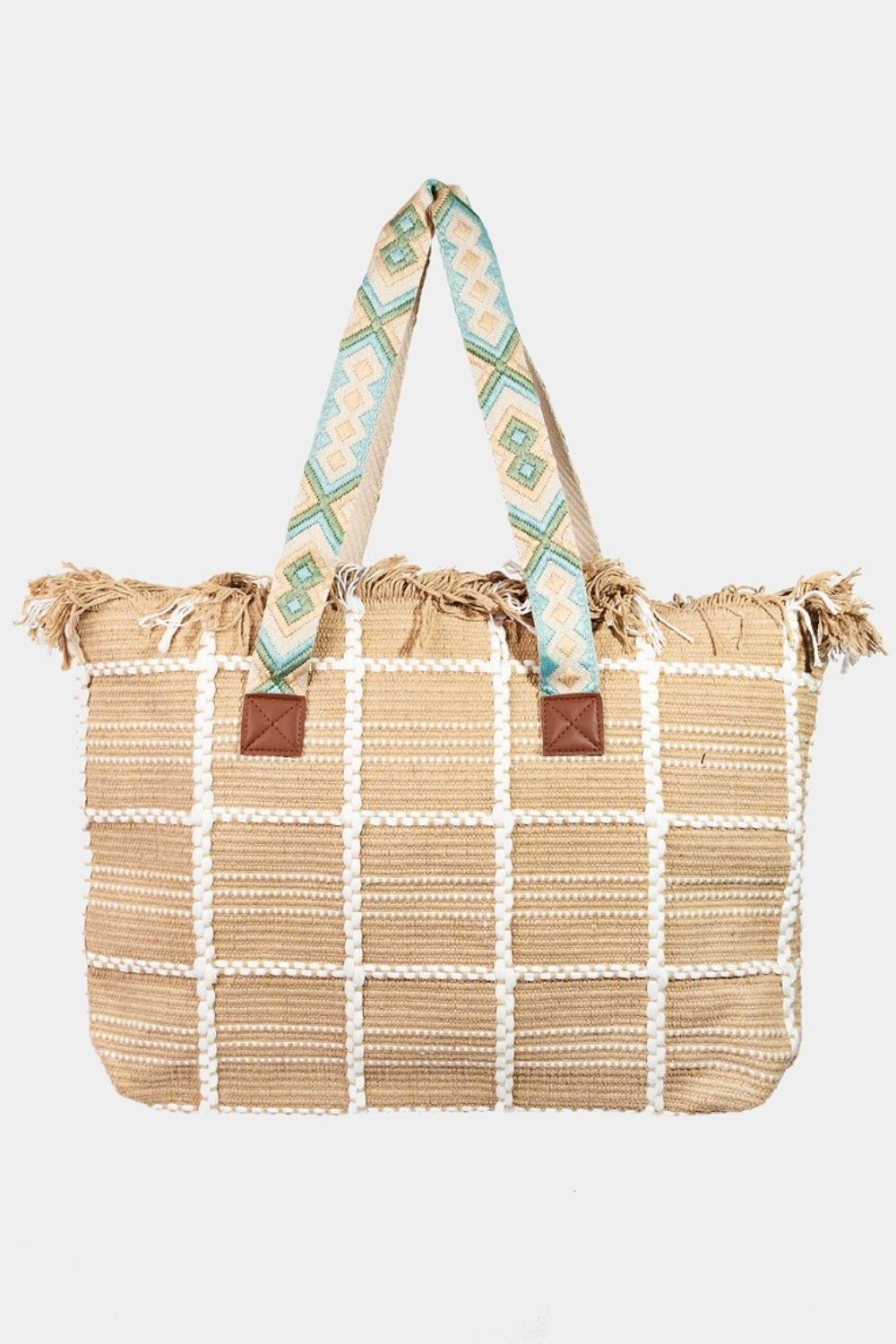 Fame Fringe Detail Checkered Tote Bag - Dear Autumn