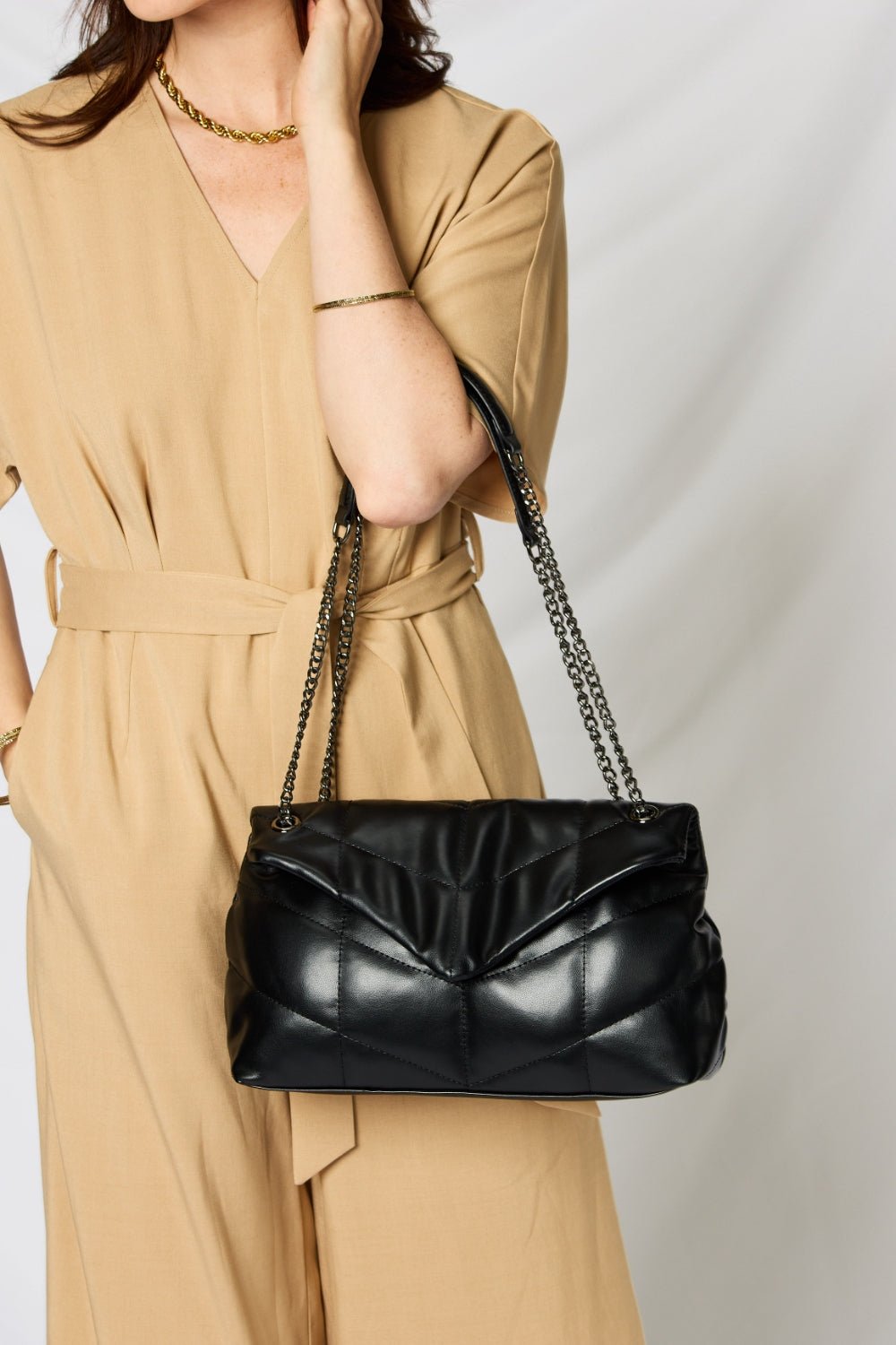 Faux Leather Chain Handbag - Dear Autumn