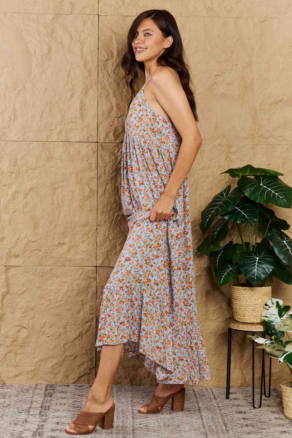 Floral Halter Neck Maxi Dress - Dear Autumn