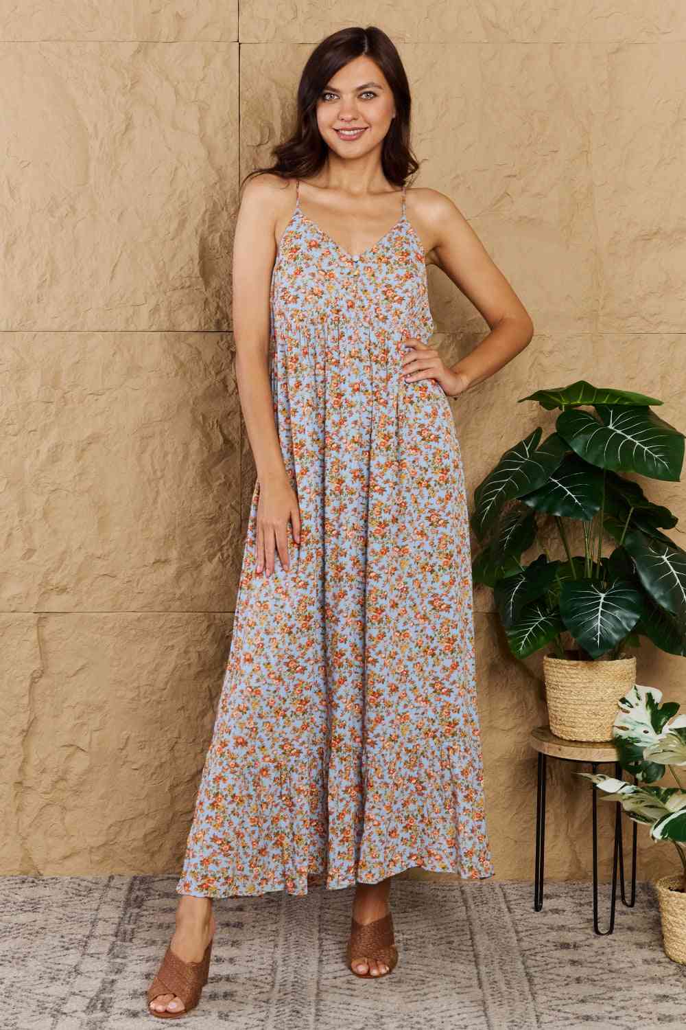 Floral Halter Neck Maxi Dress - Dear Autumn