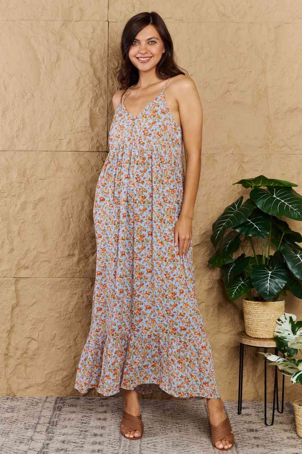 Floral Halter Neck Maxi Dress - Dear Autumn