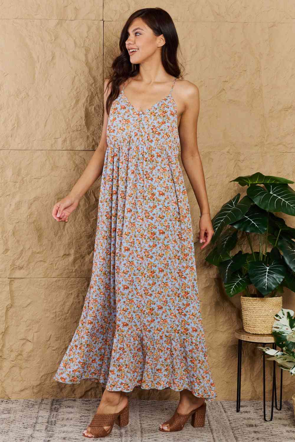 Floral Halter Neck Maxi Dress - Dear Autumn