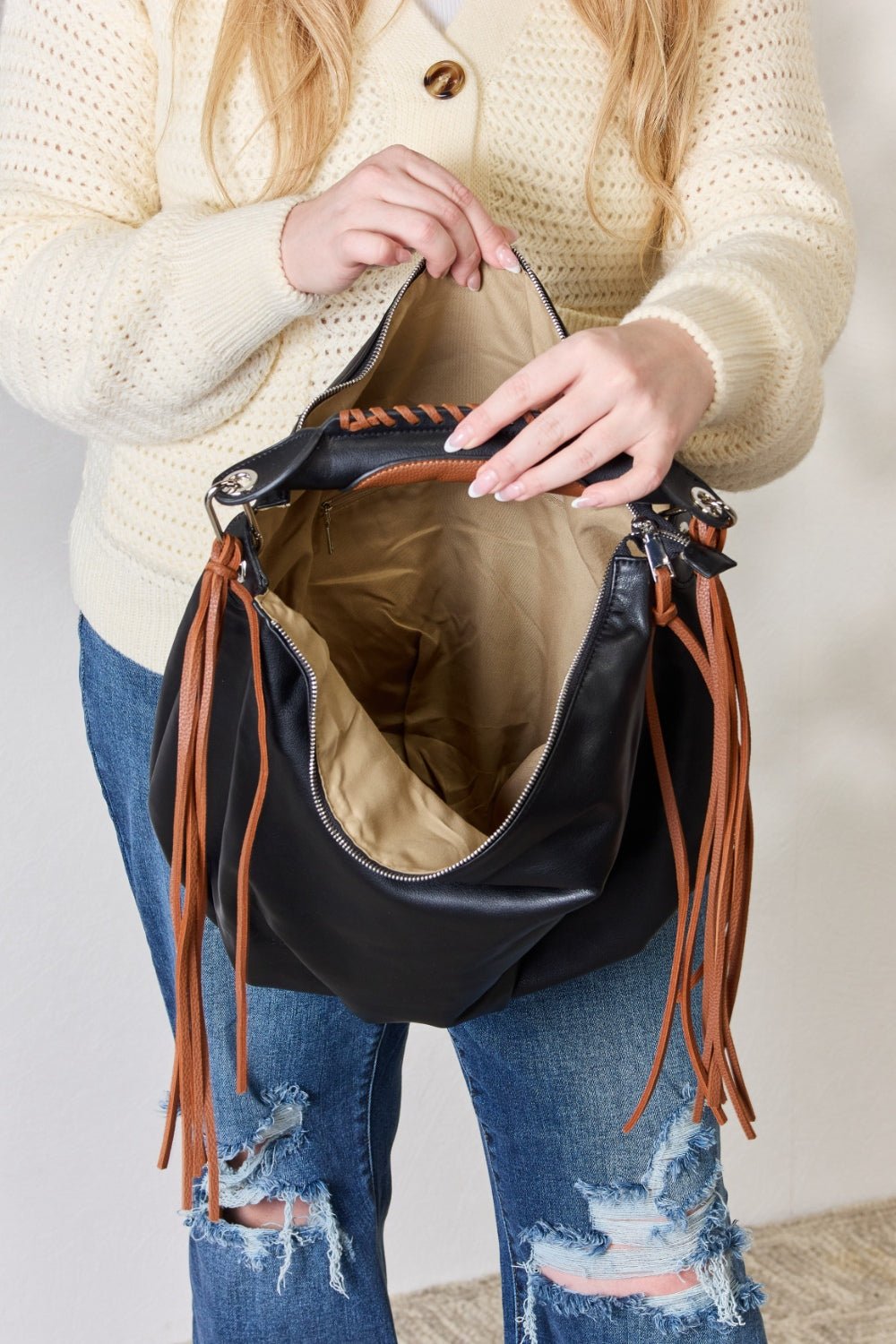 Fringe Detail Contrast Handbag - Dear Autumn