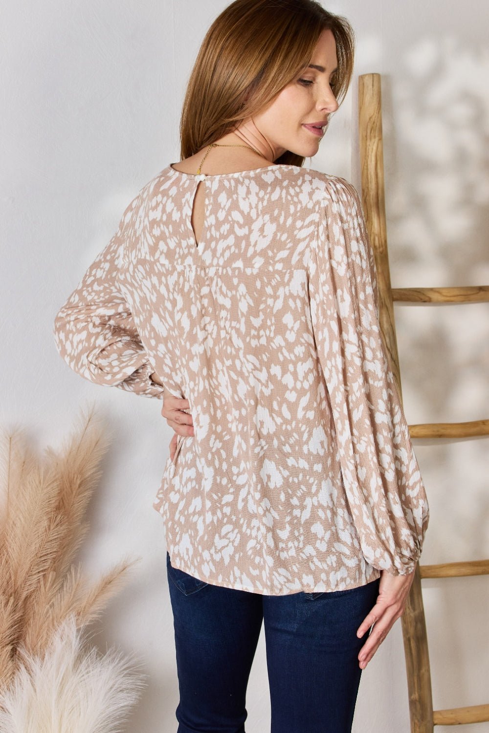 Hailey & Co Embroidered Printed Balloon Sleeve Blouse - Dear Autumn