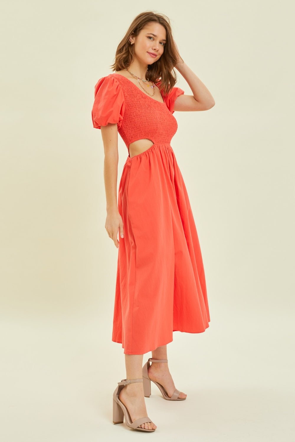 HEYSON Smocked Cutout Midi Dress - Dear Autumn