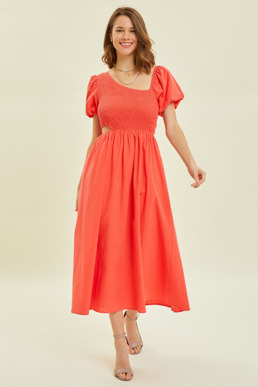 HEYSON Smocked Cutout Midi Dress - Dear Autumn