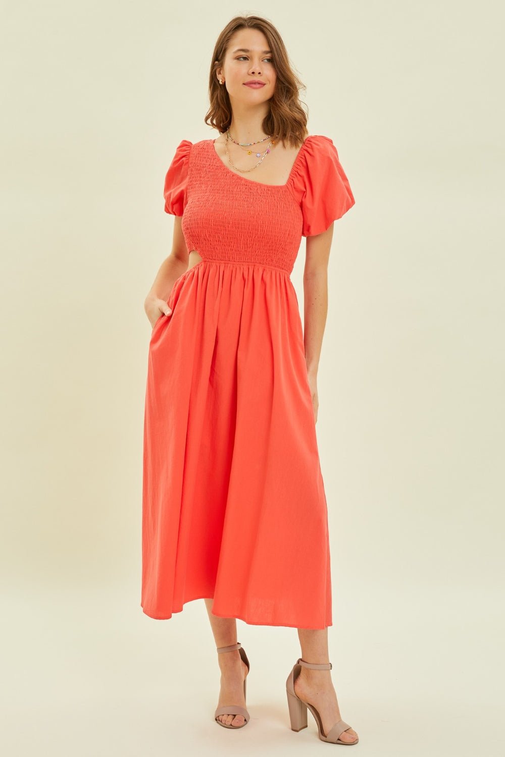 HEYSON Smocked Cutout Midi Dress - Dear Autumn