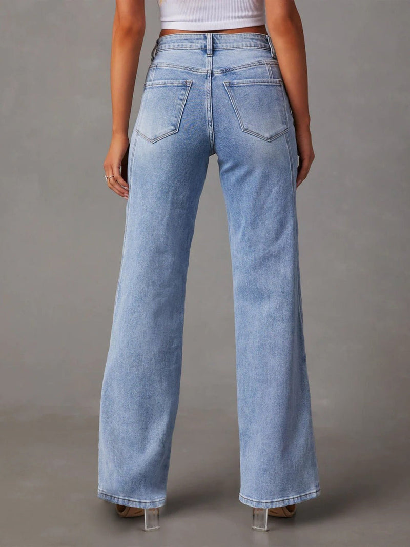 High Waist Straight Jeans with Pockets - Dear Autumn