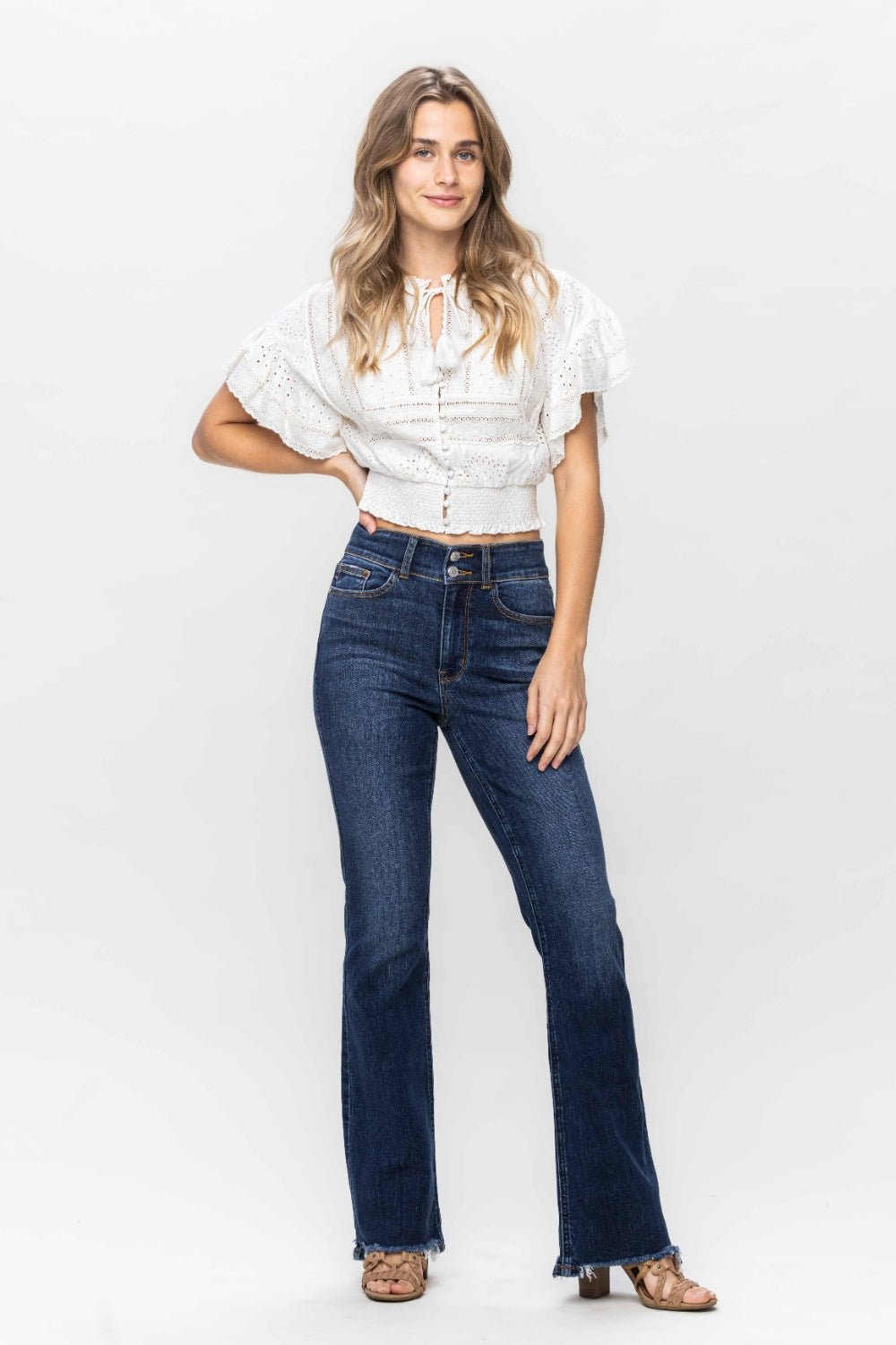 Judy Blue Frayed Hem Bootcut Jeans - Dear Autumn