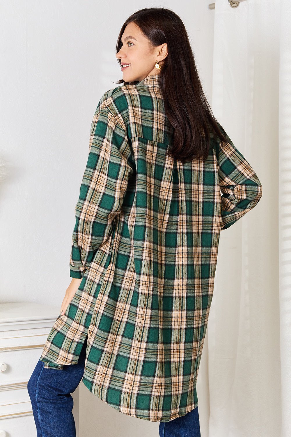 Mandy Plaid Collared Neck Long Sleeve Shirt - Dear Autumn