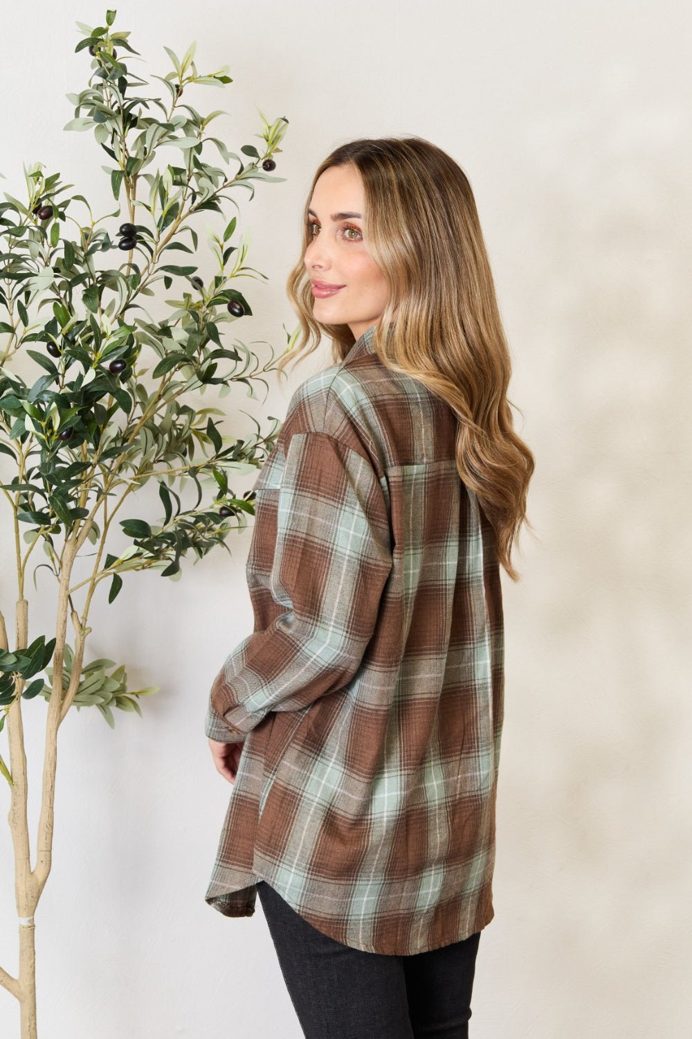 Mandy Plaid Dropped Shoulder Shirt - Dear Autumn