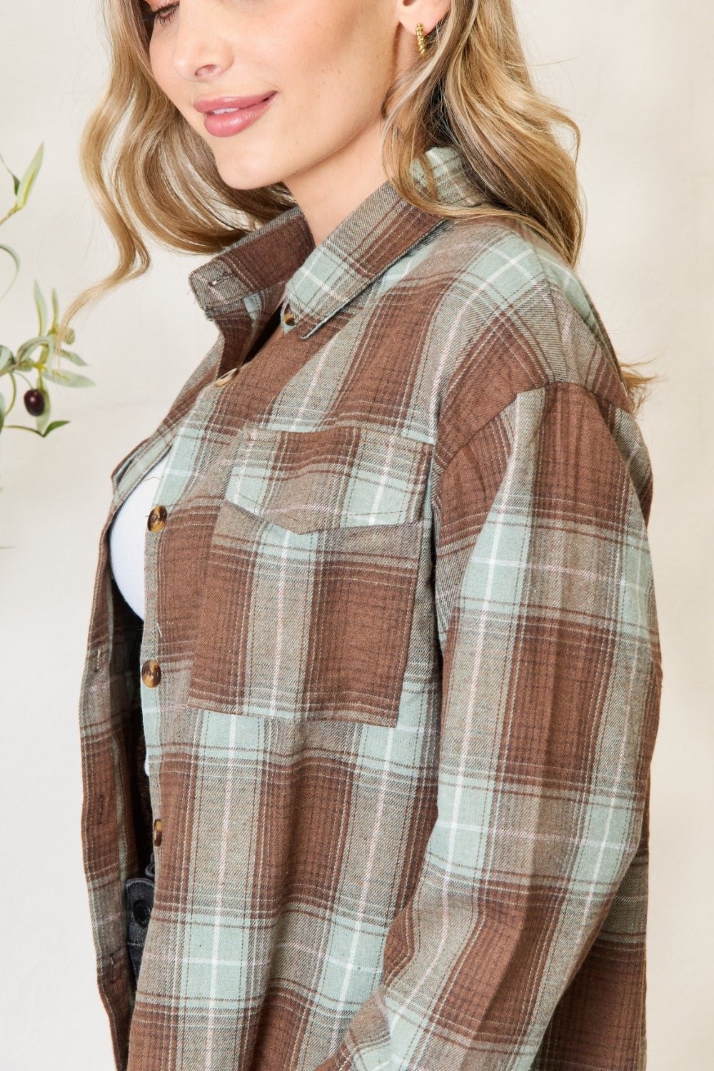 Mandy Plaid Dropped Shoulder Shirt - Dear Autumn