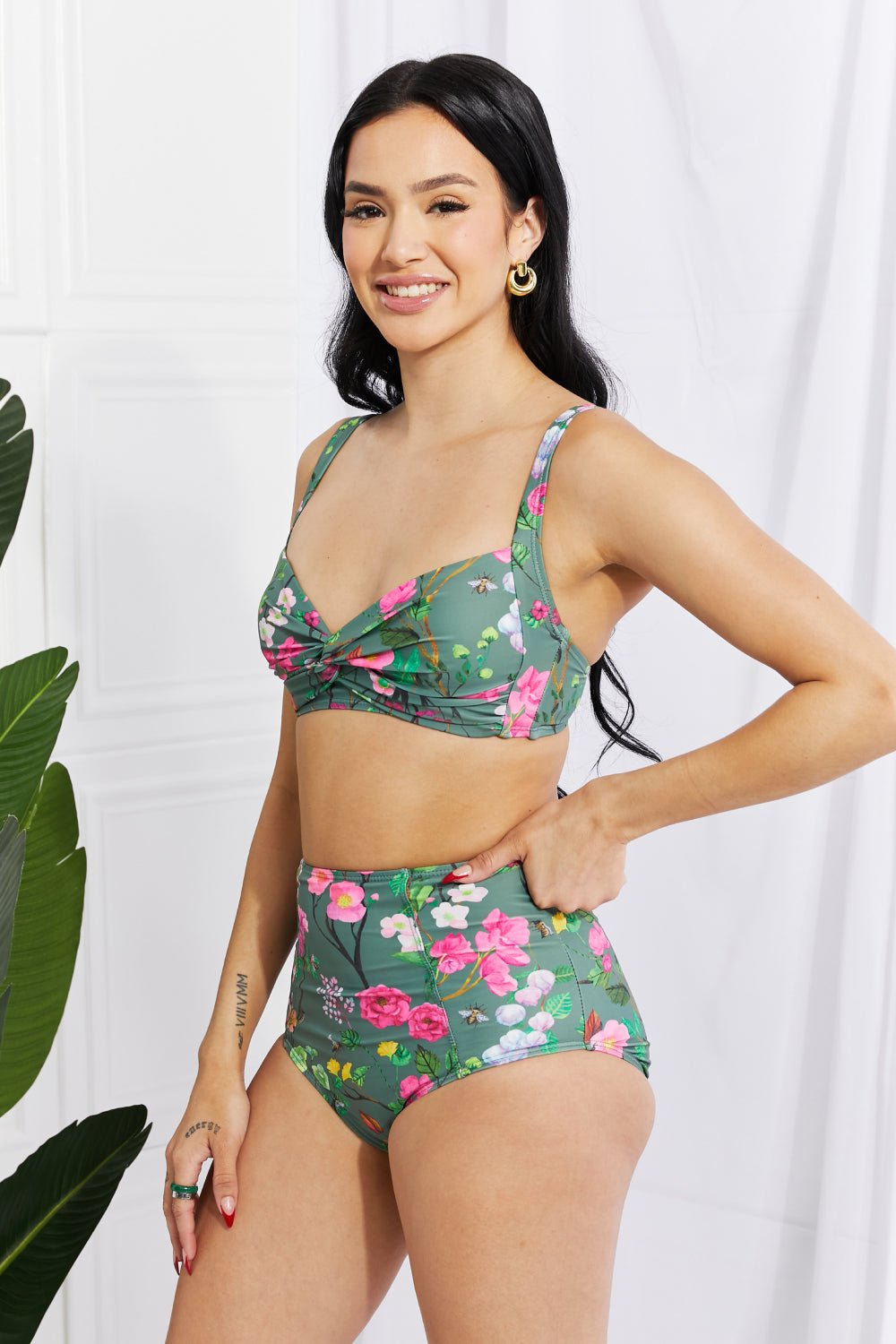 Marina West Swim Take A Dip Twist High - Rise Bikini in Sage - Dear Autumn