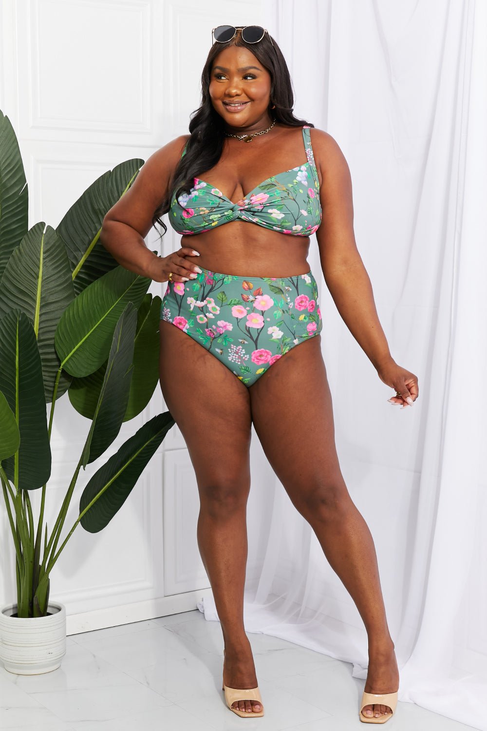 Marina West Swim Take A Dip Twist High - Rise Bikini in Sage - Dear Autumn