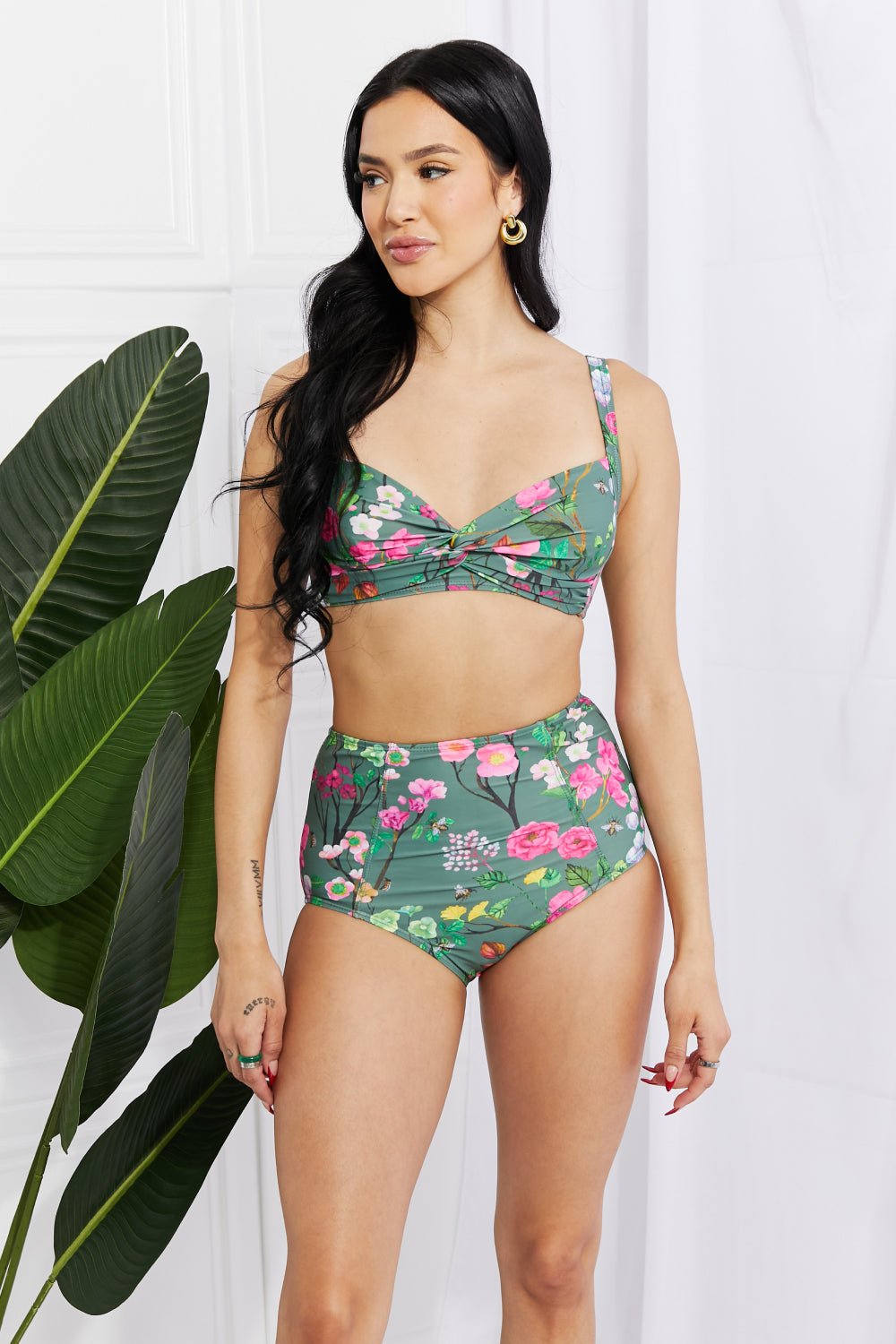 Marina West Swim Take A Dip Twist High - Rise Bikini in Sage - Dear Autumn