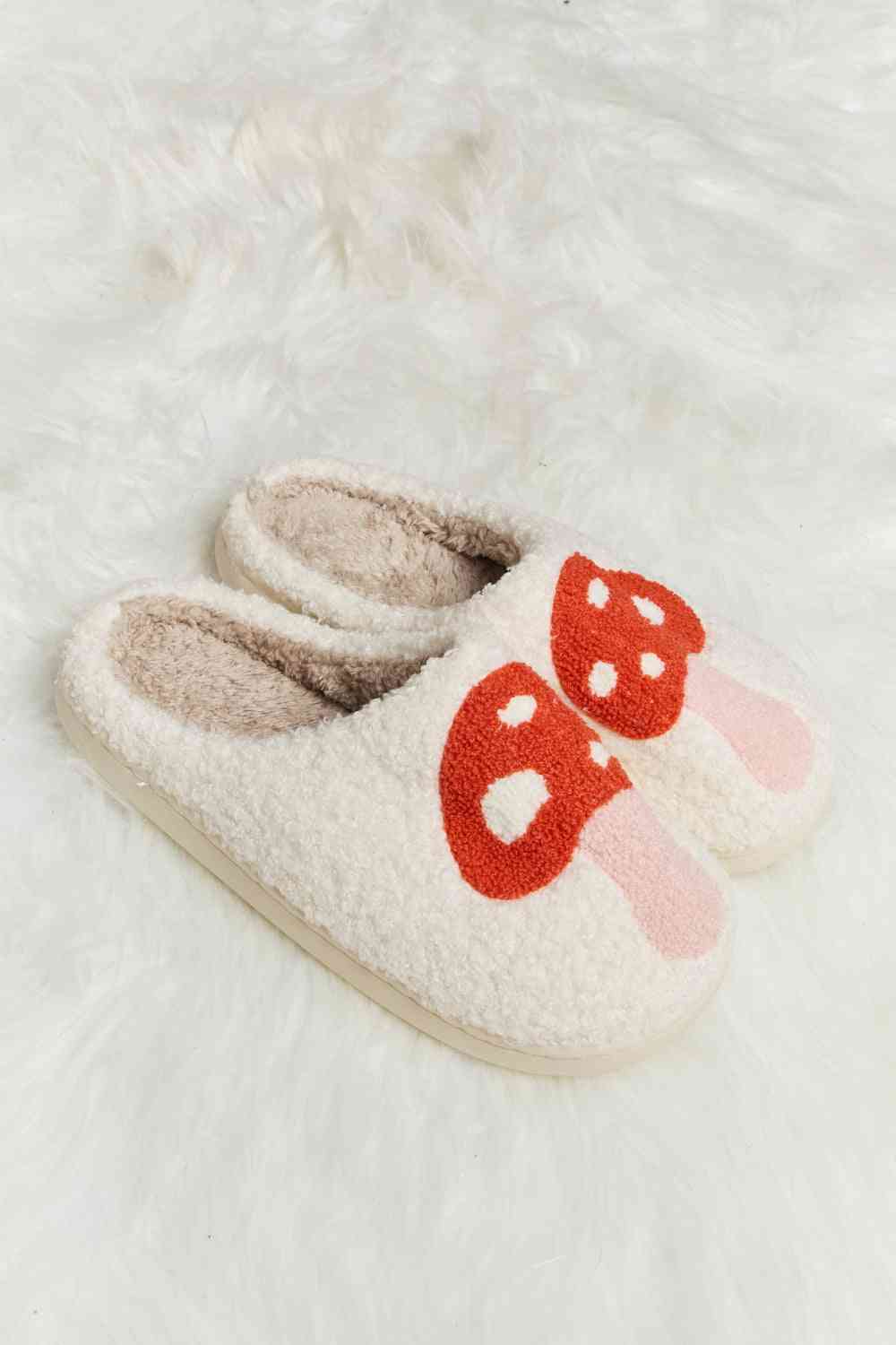 Melody Mushroom Print Plush Slide Slippers - Dear Autumn