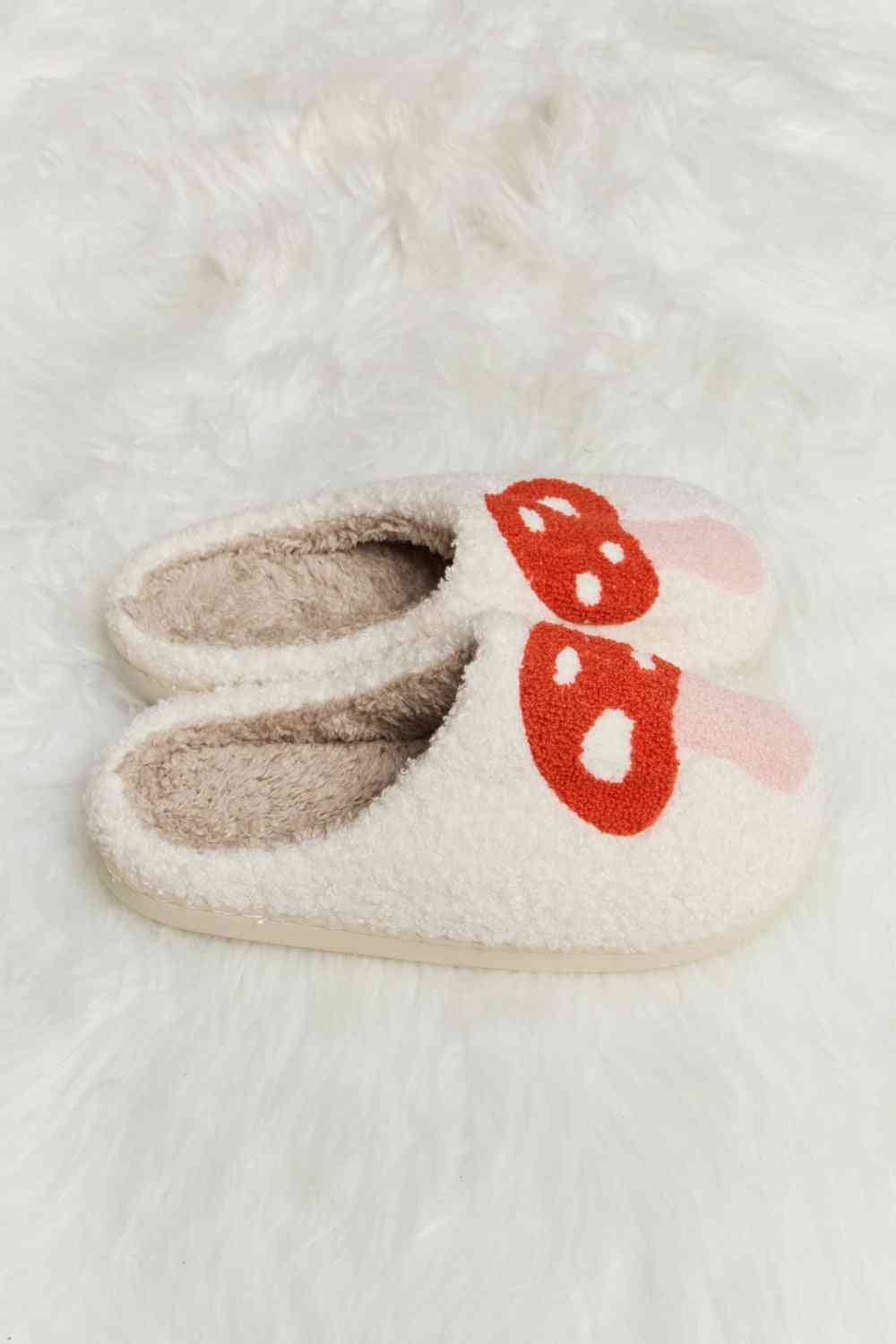 Melody Mushroom Print Plush Slide Slippers - Dear Autumn