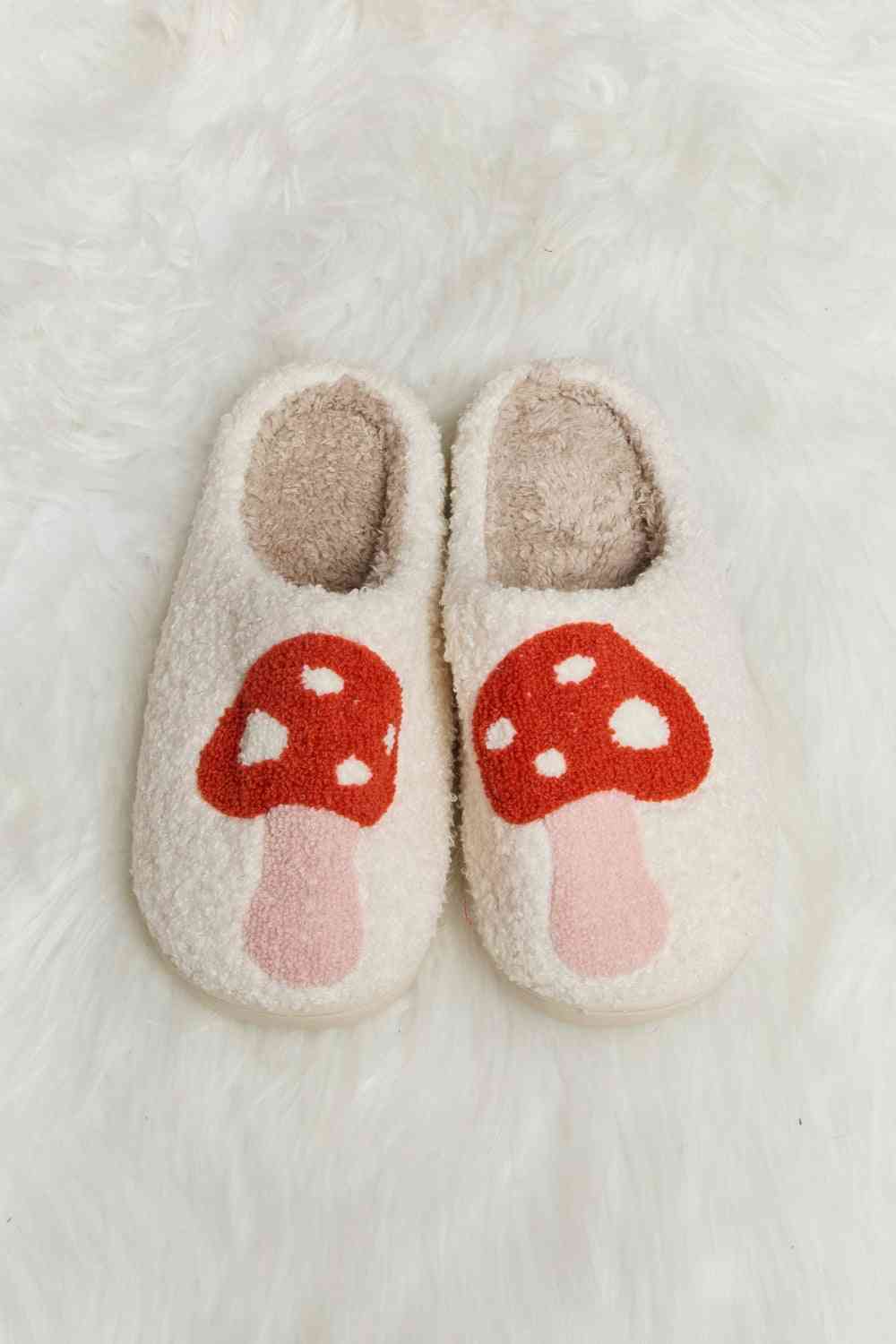 Melody Mushroom Print Plush Slide Slippers - Dear Autumn