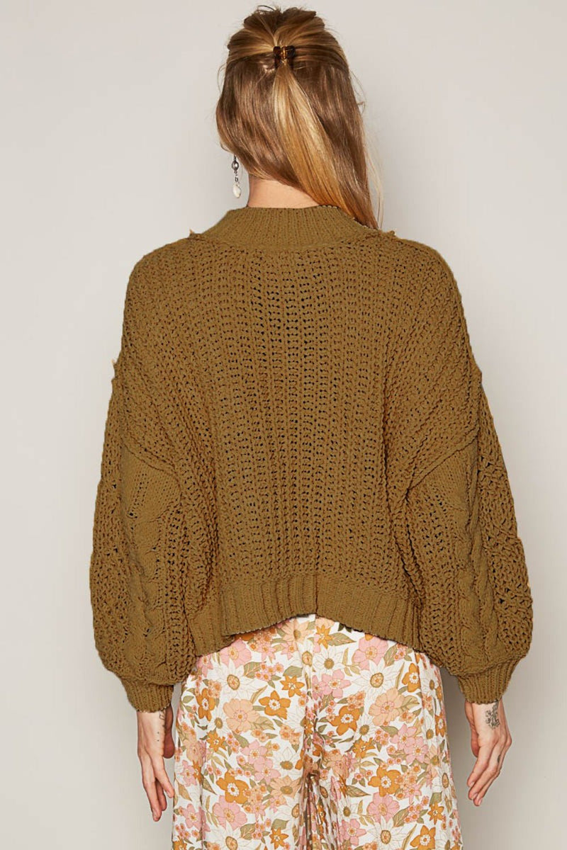 Mock Neck Cable Knit Sweater - Dear Autumn