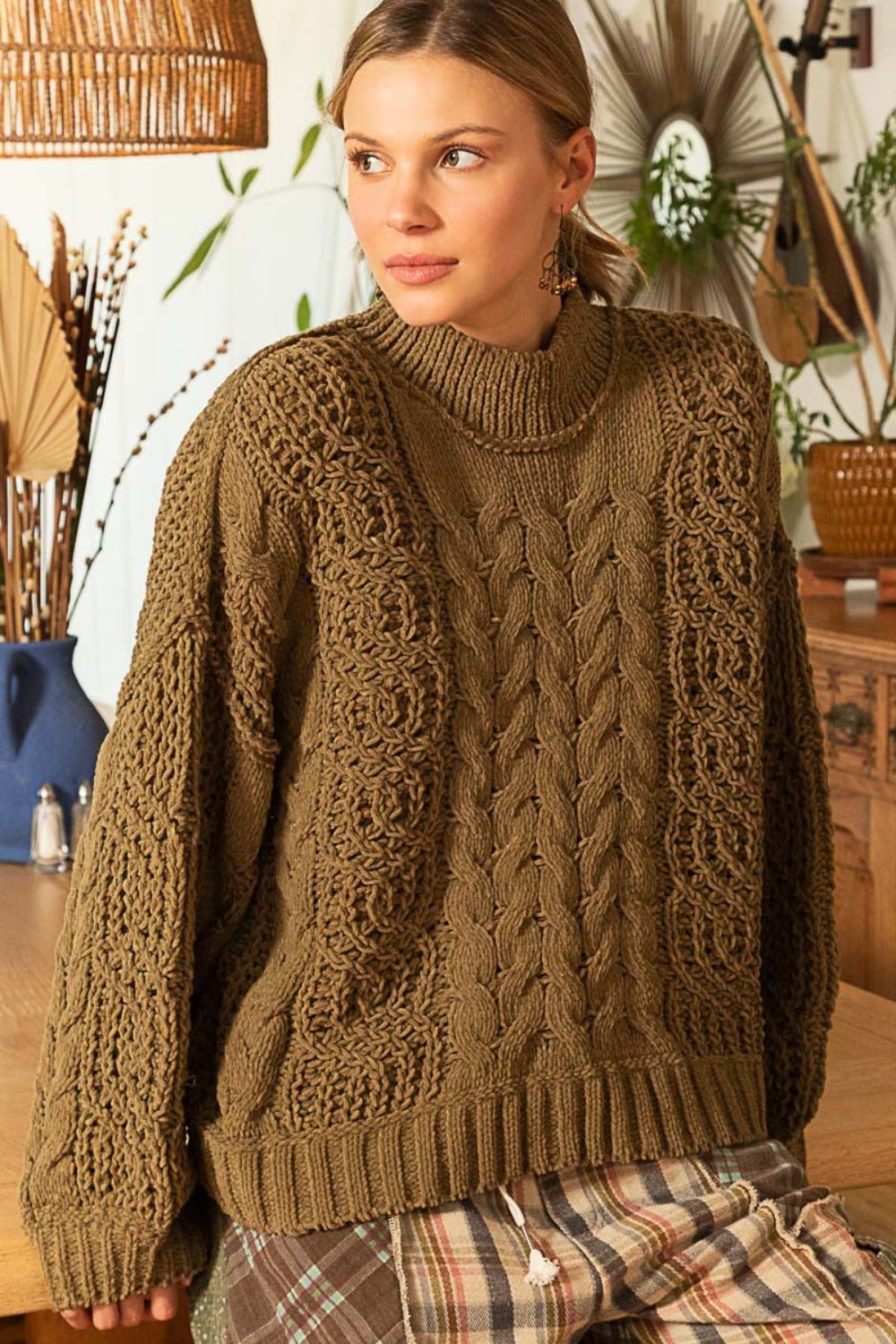 Mock Neck Cable Knit Sweater - Dear Autumn