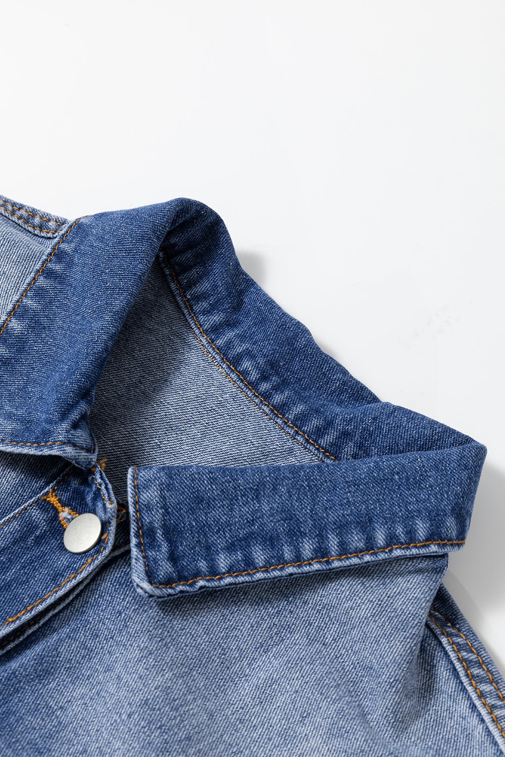 Peacock Blue Raw Edge Bell Short Sleeve Denim Jacket - Dear Autumn