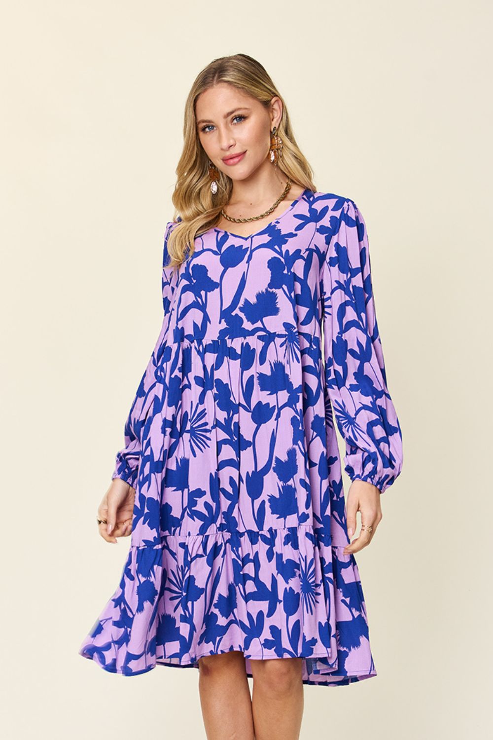 Printed Ruffle Hem Dress with Pocket - Dear Autumn