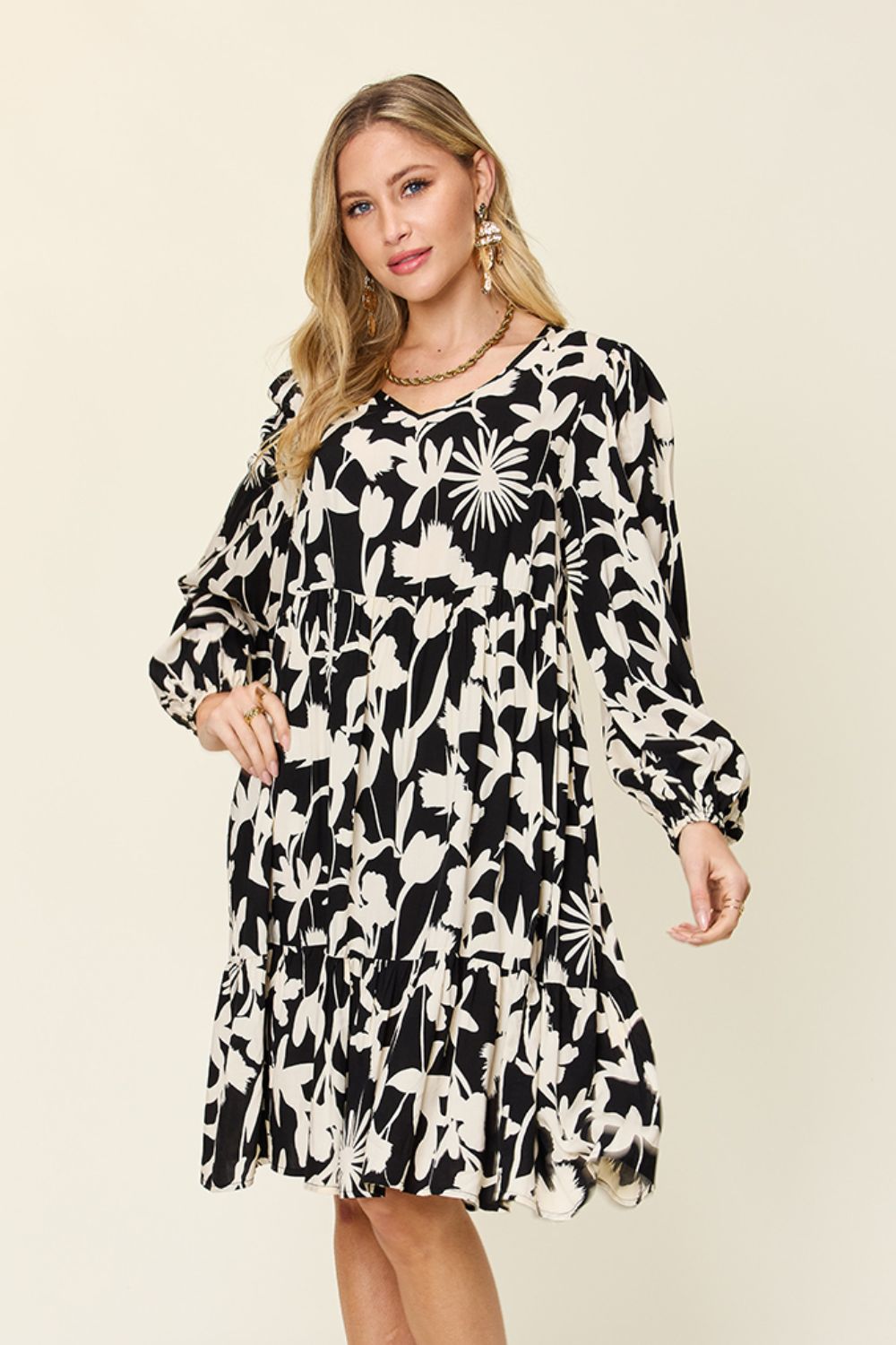 Printed Ruffle Hem Dress with Pocket - Dear Autumn