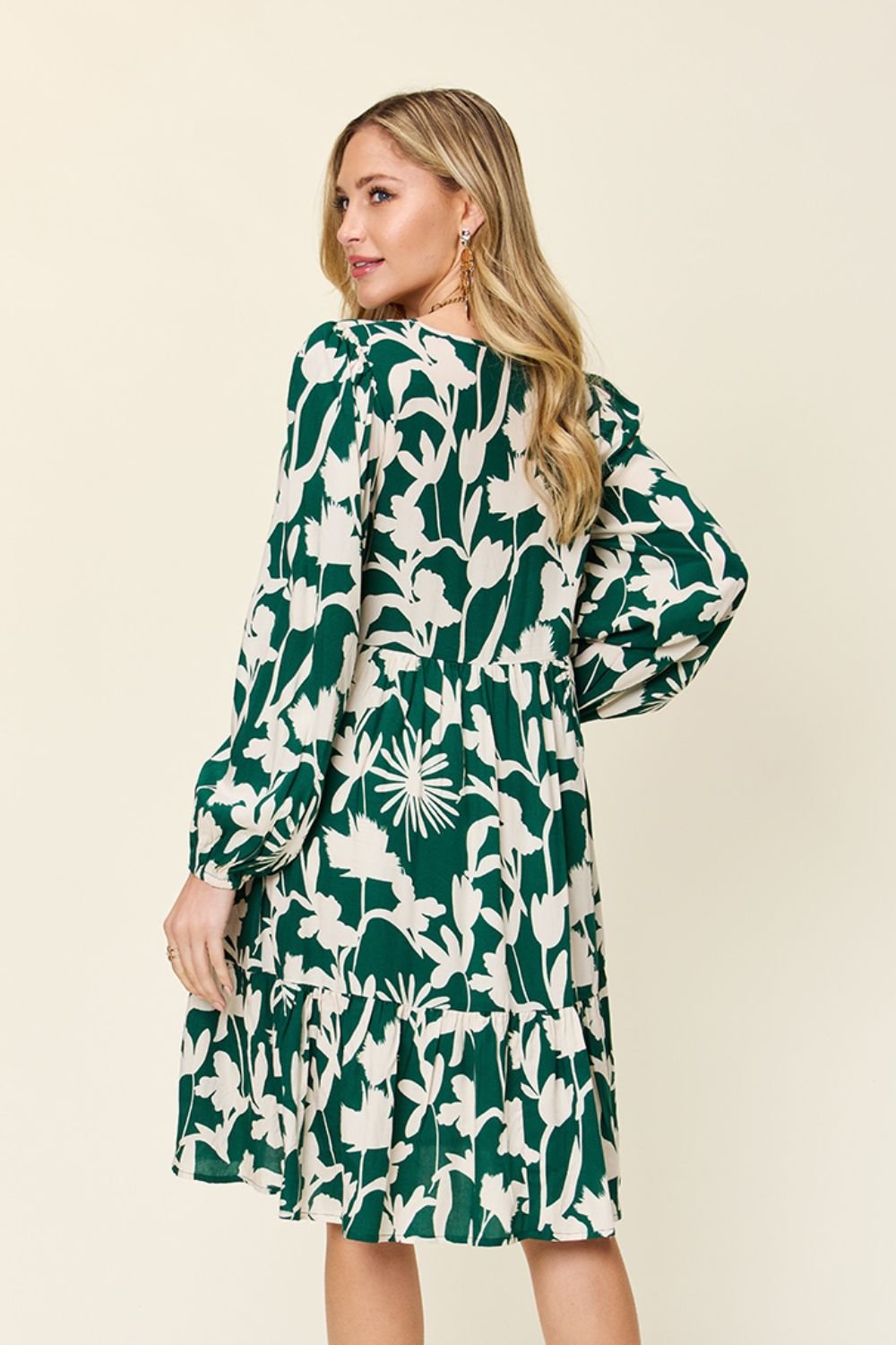 Printed Ruffle Hem Dress with Pocket - Dear Autumn