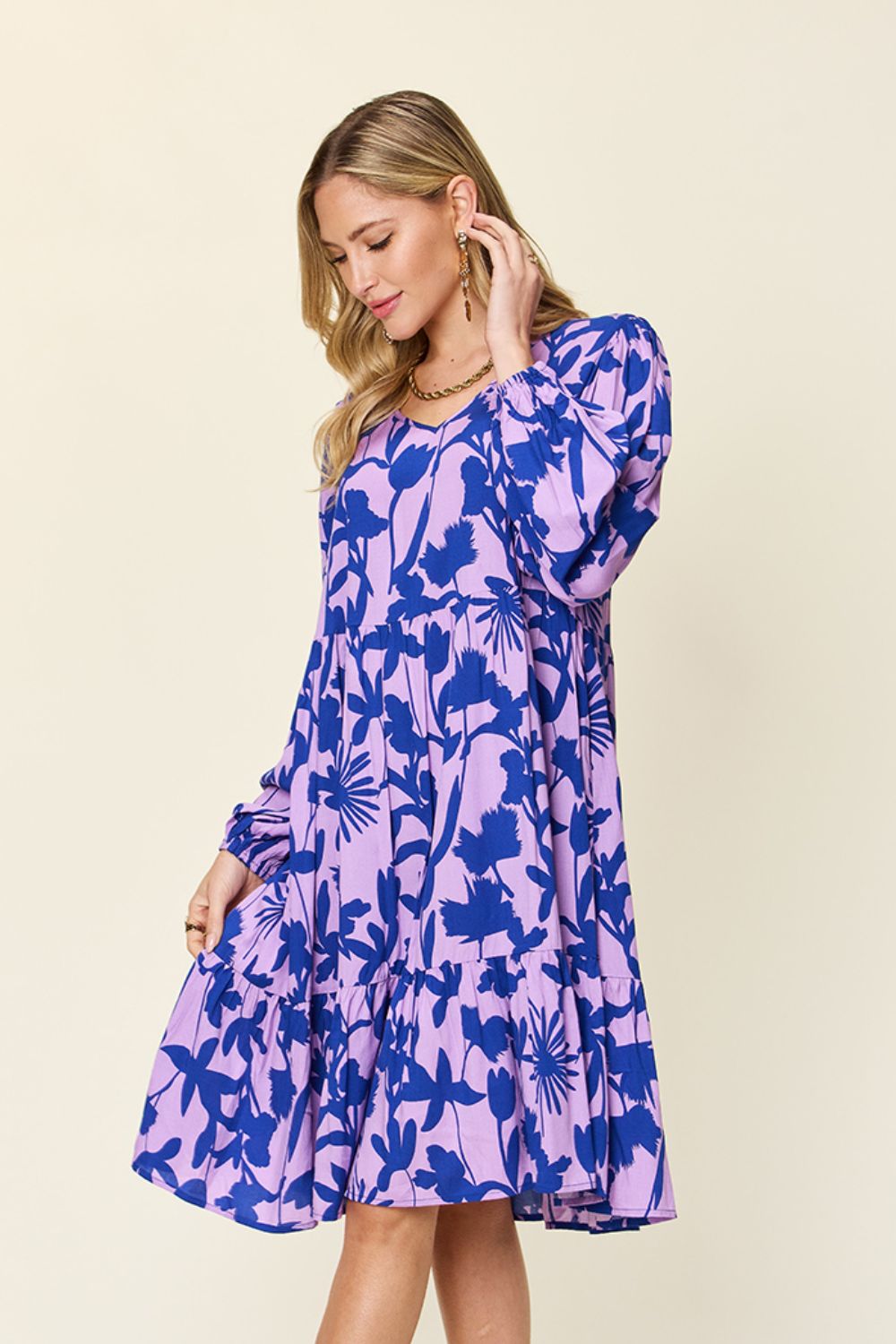 Printed Ruffle Hem Dress with Pocket - Dear Autumn