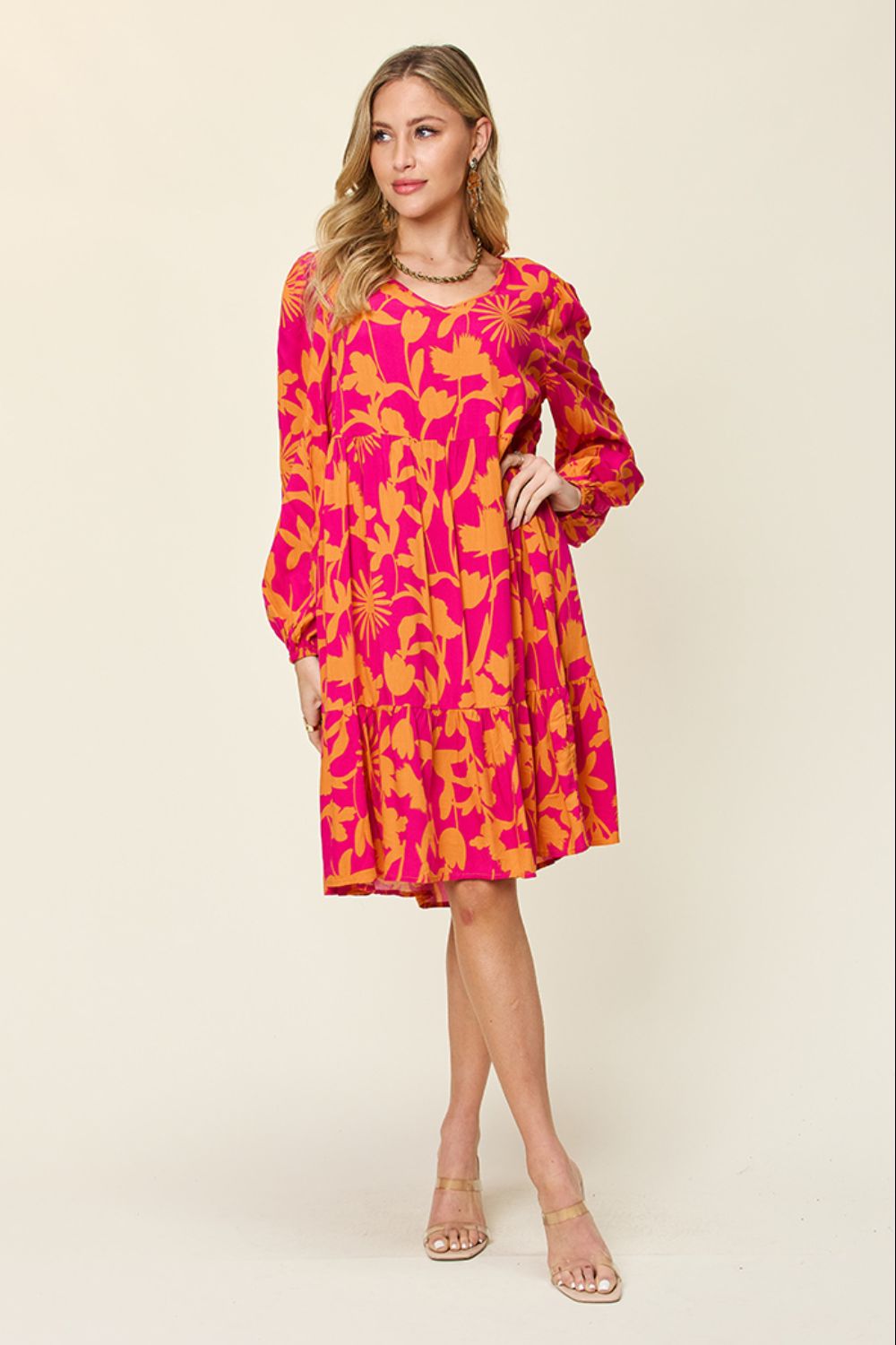 Printed Ruffle Hem Dress with Pocket - Dear Autumn