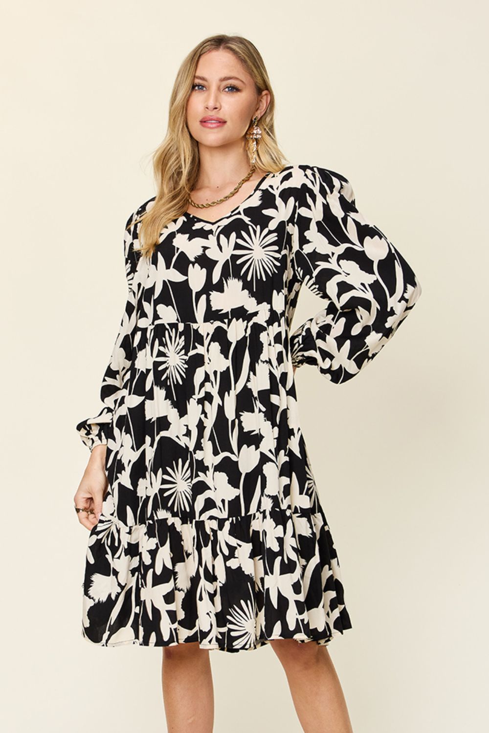 Printed Ruffle Hem Dress with Pocket - Dear Autumn